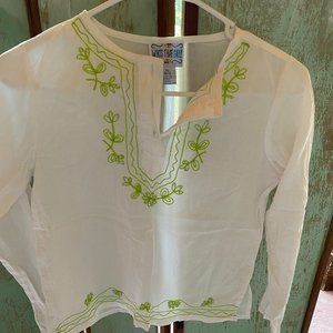 Who's That Girl size M 10-12 White/Green Blouse